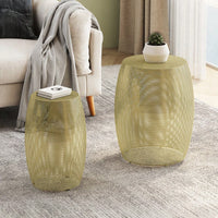 Elegant Round Hollow Metal Side Table Duo For Modern Living Spaces