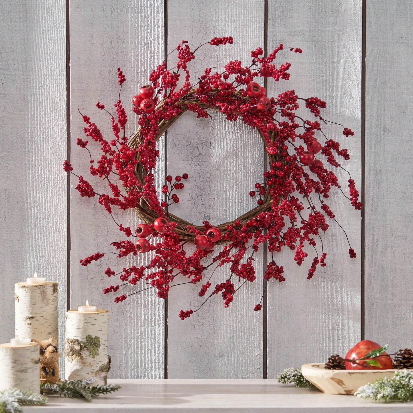 Vibrant 23.5-Inch Mixed Berry Wreath For Home Decor And Seasonal Celebrations