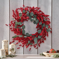 29-Inch Eucalyptus And Berry Decorative Wreath For Elegant Home Decor