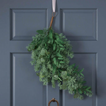 32.5" Decorative Leaves Teardrop Wreath For Home Entrance And Seasonal Decor