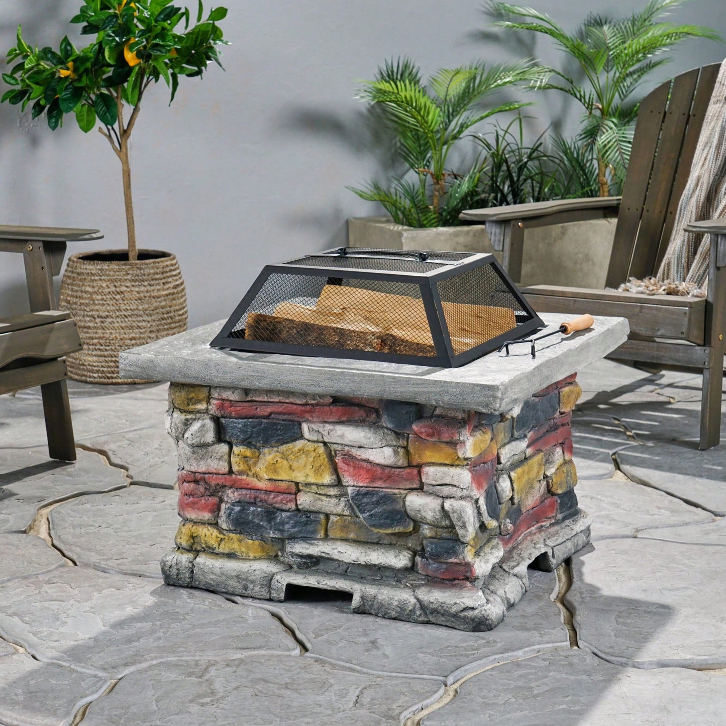 28" Stone Gray Concrete Outdoor Fire Pit Table With Lid – Perfect For Cozy Gatherings