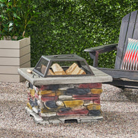 28" Stone Gray Concrete Outdoor Fire Pit Table With Lid – Perfect For Cozy Gatherings