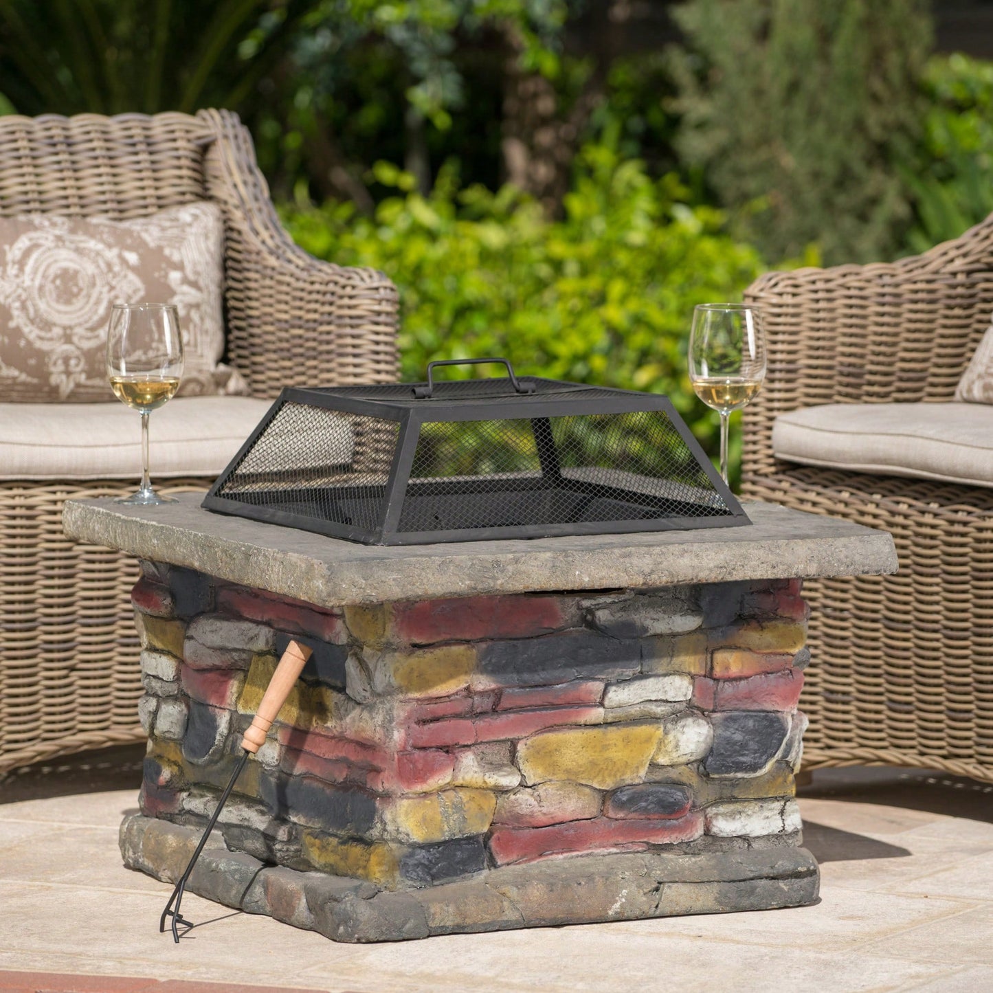 28" Stone Gray Concrete Outdoor Fire Pit Table With Lid – Perfect For Cozy Gatherings