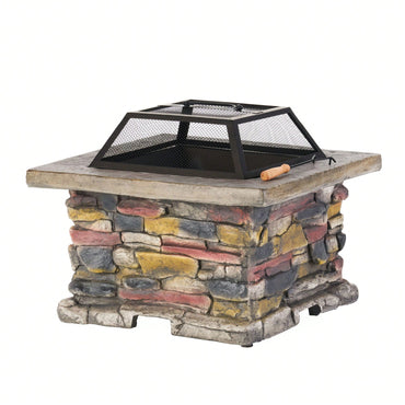 28" Stone Gray Concrete Outdoor Fire Pit Table With Lid – Perfect For Cozy Gatherings