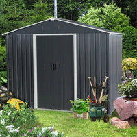 Spacious 8ft X 6ft Outdoor Metal Storage Shed With Durable Floor Base - Black Finish For Garden And Tool Organization