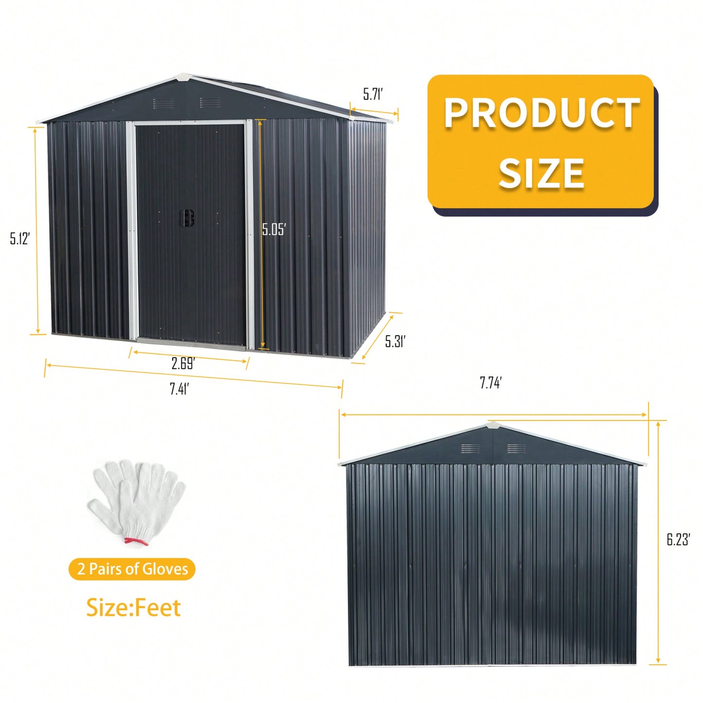 Spacious 8ft X 6ft Outdoor Metal Storage Shed With Durable Floor Base - Black Finish For Garden And Tool Organization