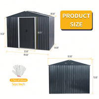 Spacious 8ft X 6ft Outdoor Metal Storage Shed With Durable Floor Base - Black Finish For Garden And Tool Organization