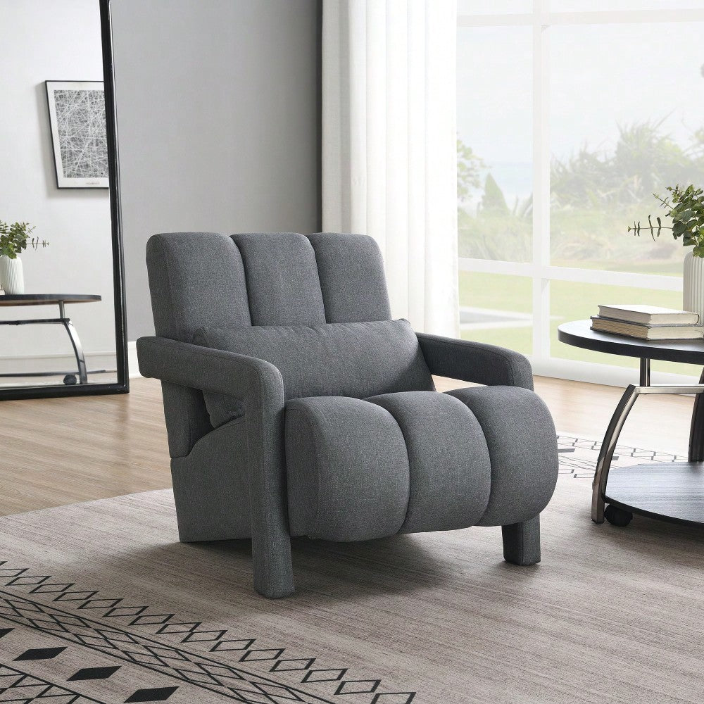 Navy Blue Modern Upholstered Accent Chair With Pillow - Comfortable Linen Furniture For Living Room And Bedroom