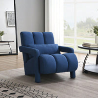 Navy Blue Modern Upholstered Accent Chair With Pillow - Comfortable Linen Furniture For Living Room And Bedroom