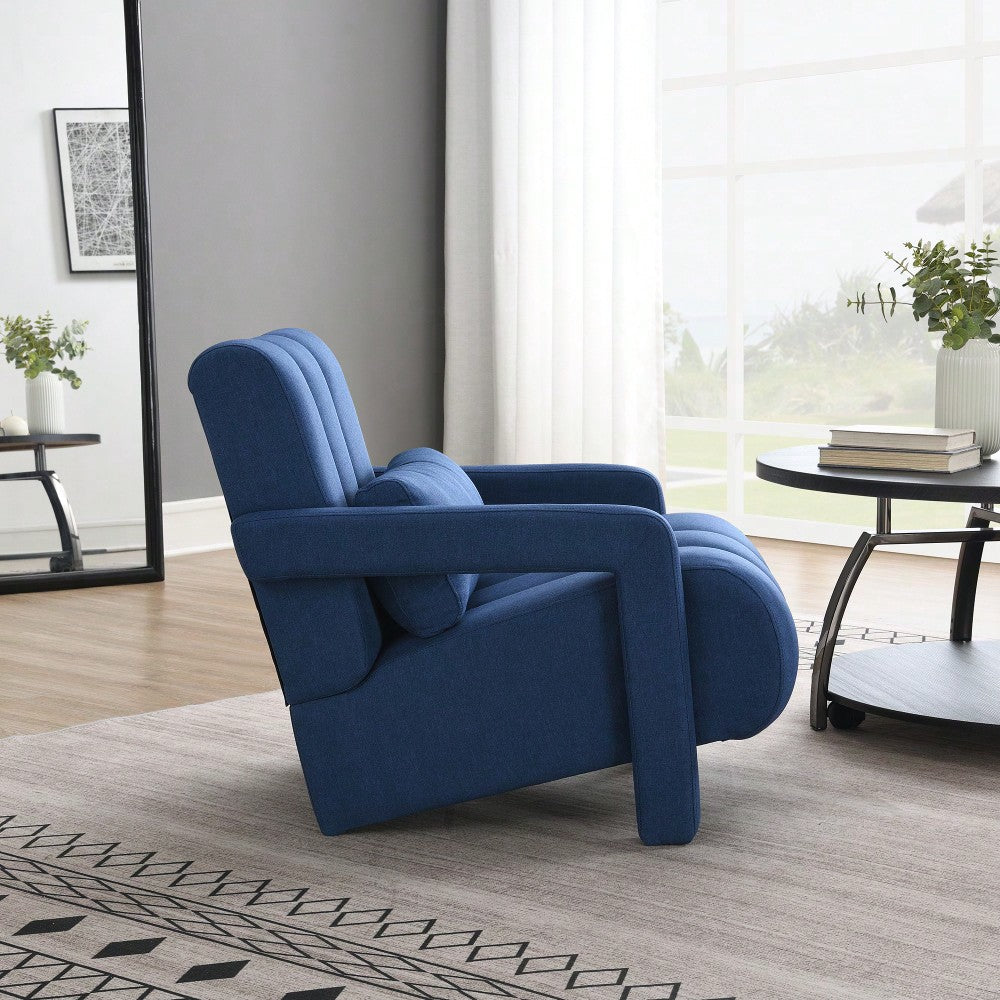 Navy Blue Modern Upholstered Accent Chair With Pillow - Comfortable Linen Furniture For Living Room And Bedroom