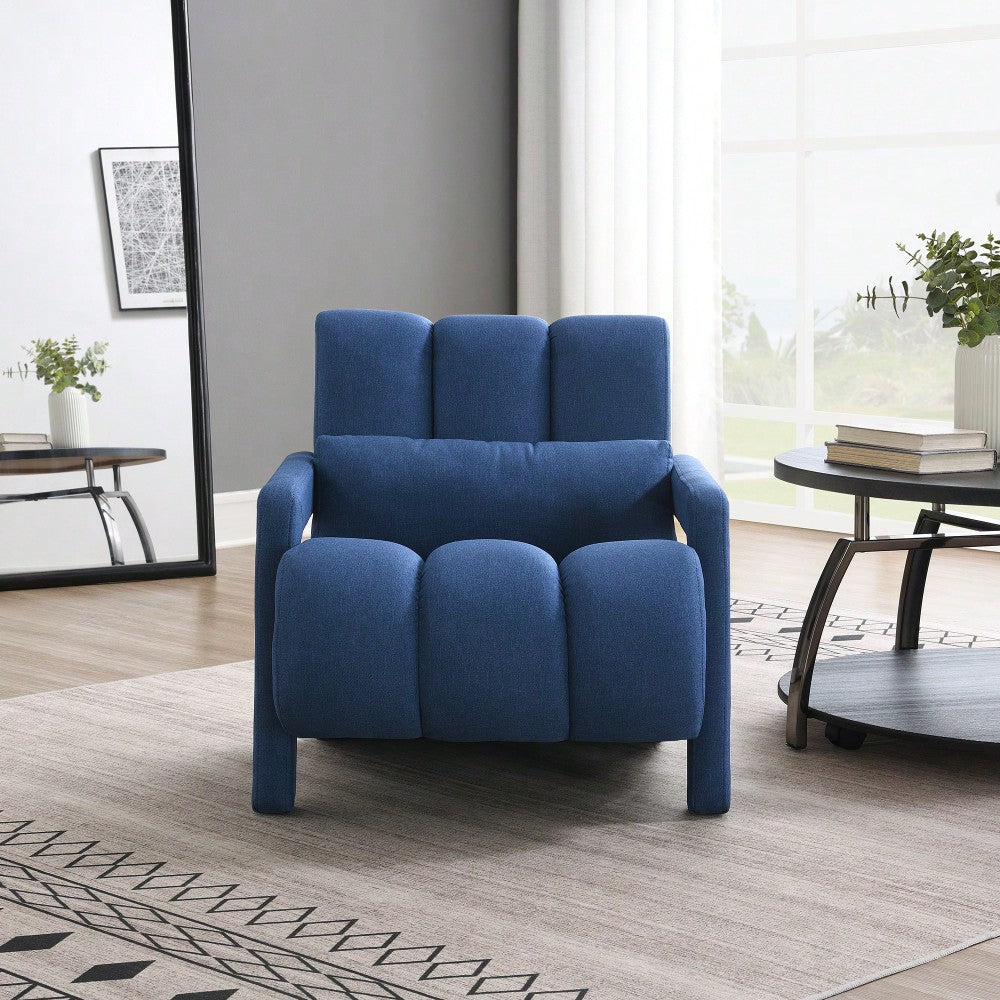 Navy Blue Modern Upholstered Accent Chair With Pillow - Comfortable Linen Furniture For Living Room And Bedroom