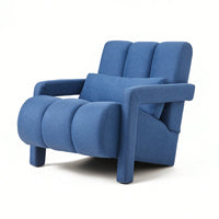 Navy Blue Modern Upholstered Accent Chair With Pillow - Comfortable Linen Furniture For Living Room And Bedroom