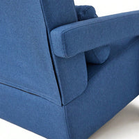 Navy Blue Modern Upholstered Accent Chair With Pillow - Comfortable Linen Furniture For Living Room And Bedroom