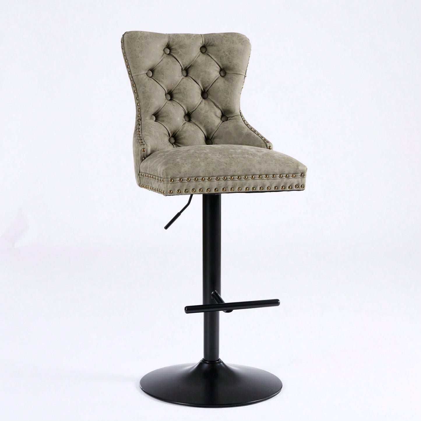 Olive Green Adjustable Height Aged Retro PU Swivel Bar Stools Set of 2 with Comfortable Tufted Back for Kitchen Island and Home Pub