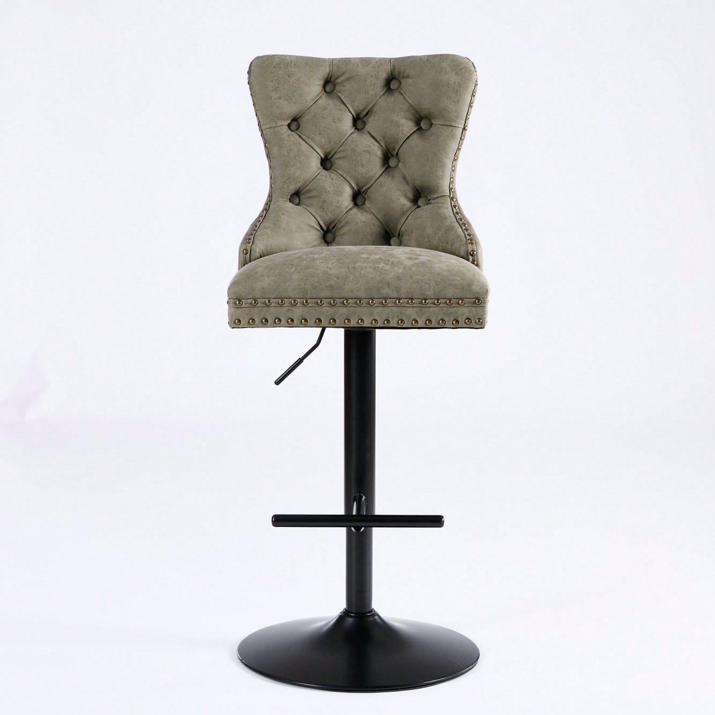 Olive Green Adjustable Height Aged Retro PU Swivel Bar Stools Set of 2 with Comfortable Tufted Back for Kitchen Island and Home Pub