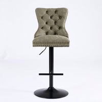 Olive Green Adjustable Height Aged Retro PU Swivel Bar Stools Set of 2 with Comfortable Tufted Back for Kitchen Island and Home Pub