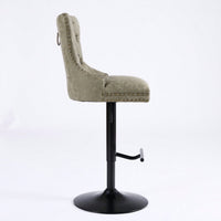 Olive Green Adjustable Height Aged Retro PU Swivel Bar Stools Set of 2 with Comfortable Tufted Back for Kitchen Island and Home Pub