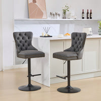 Olive Green Adjustable Height Aged Retro PU Swivel Bar Stools Set of 2 with Comfortable Tufted Back for Kitchen Island and Home Pub