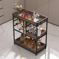 Versatile 3-Tier Rolling Serving Cart with Lockable Wheels Wine Rack Glass Holder Indoor Outdoor Use 2 Removable Trays