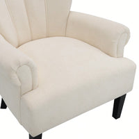 Stylish Polyester Accent Armchair For Living Room And Bedroom – Channel Back Club Chair With Soft Fabric And Wooden Legs In Beige