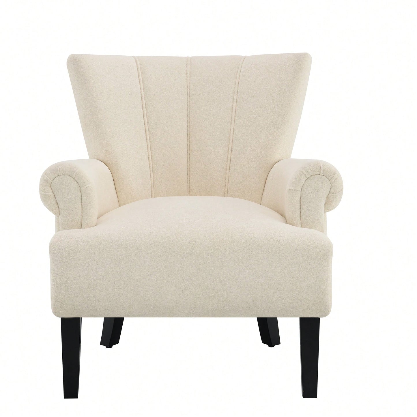 Stylish Polyester Accent Armchair For Living Room And Bedroom – Channel Back Club Chair With Soft Fabric And Wooden Legs In Beige