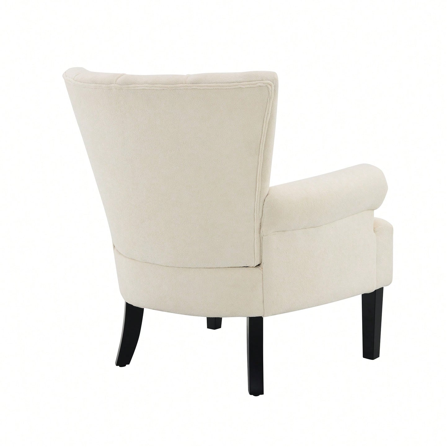 Stylish Polyester Accent Armchair For Living Room And Bedroom – Channel Back Club Chair With Soft Fabric And Wooden Legs In Beige