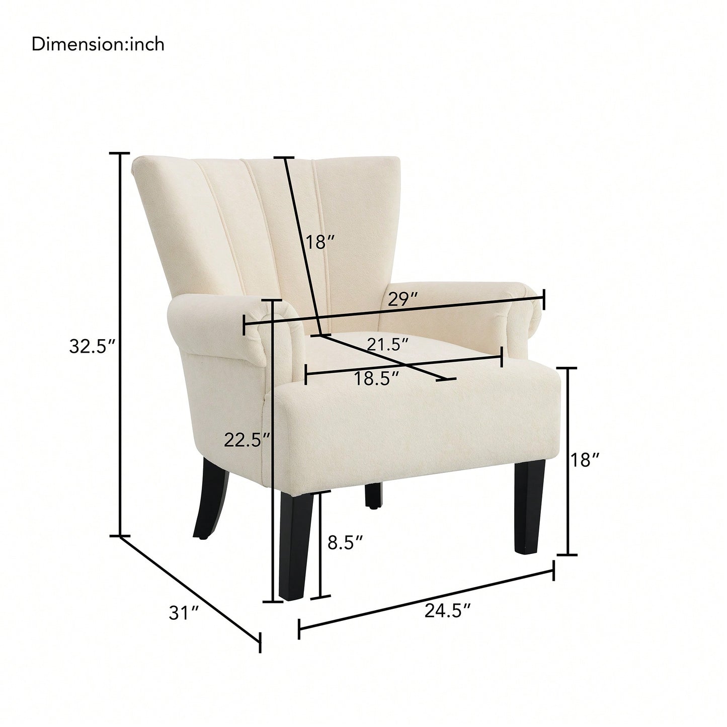 Stylish Polyester Accent Armchair For Living Room And Bedroom – Channel Back Club Chair With Soft Fabric And Wooden Legs In Beige