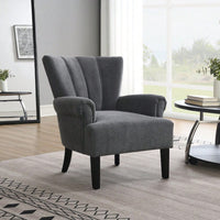 Stylish Polyester Accent Armchair For Living Room And Bedroom – Channel Back Club Chair With Soft Fabric And Wooden Legs In Beige