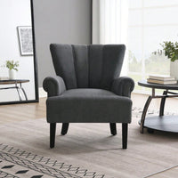 Stylish Polyester Accent Armchair For Living Room And Bedroom – Channel Back Club Chair With Soft Fabric And Wooden Legs In Beige