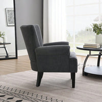 Stylish Polyester Accent Armchair For Living Room And Bedroom – Channel Back Club Chair With Soft Fabric And Wooden Legs In Beige