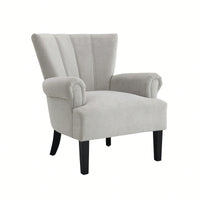 Stylish Polyester Accent Armchair For Living Room And Bedroom – Channel Back Club Chair With Soft Fabric And Wooden Legs In Beige