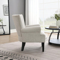 Stylish Polyester Accent Armchair For Living Room And Bedroom – Channel Back Club Chair With Soft Fabric And Wooden Legs In Beige