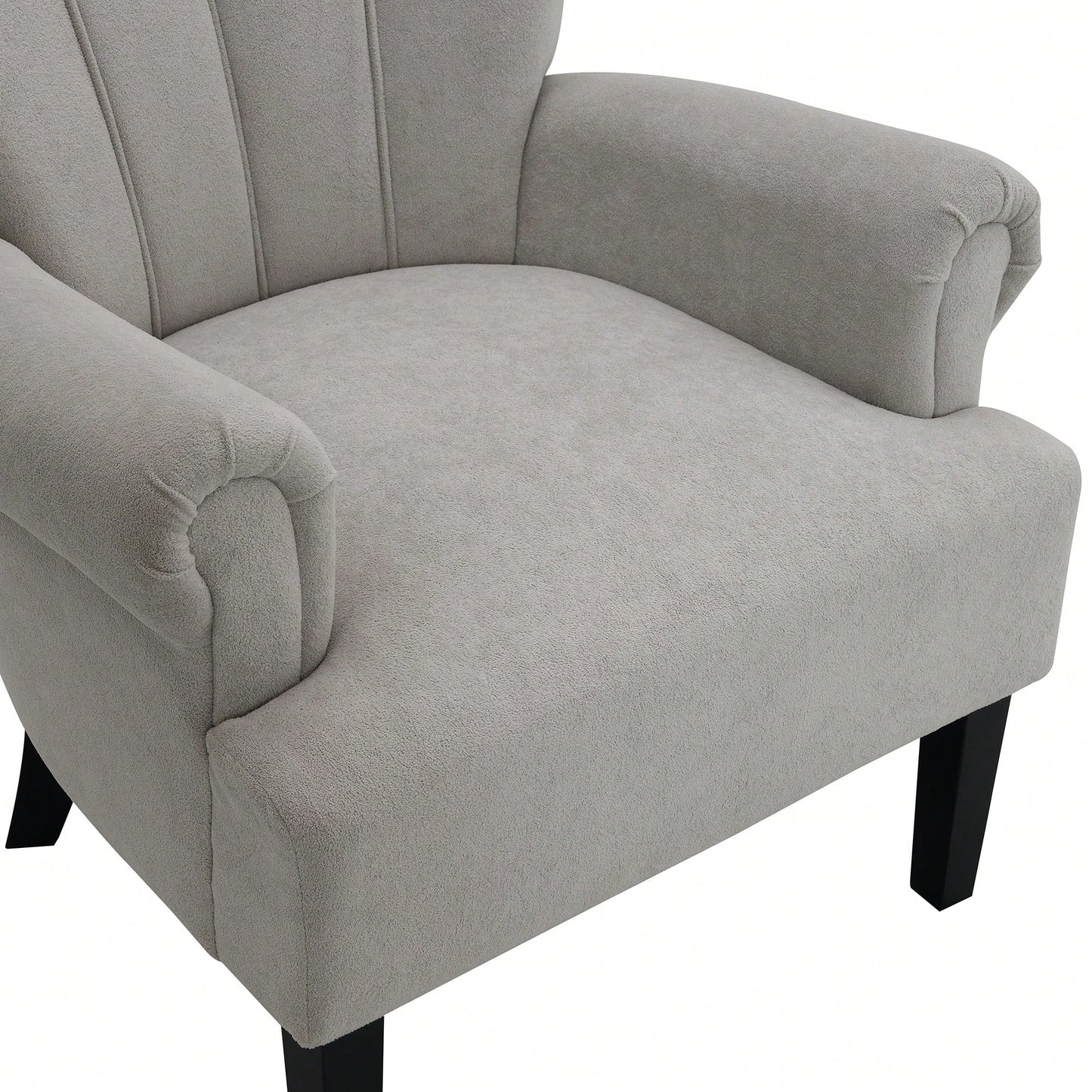 Stylish Polyester Accent Armchair For Living Room And Bedroom – Channel Back Club Chair With Soft Fabric And Wooden Legs In Beige