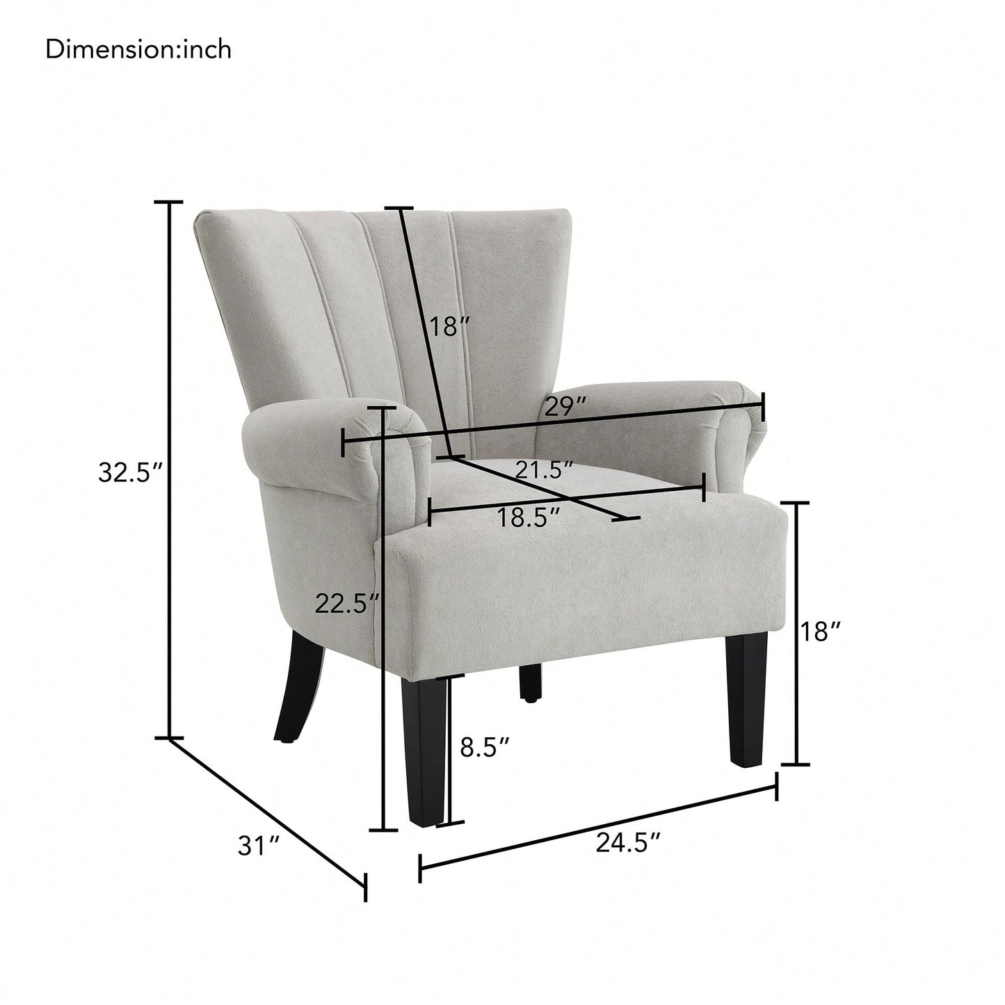 Stylish Polyester Accent Armchair For Living Room And Bedroom – Channel Back Club Chair With Soft Fabric And Wooden Legs In Beige