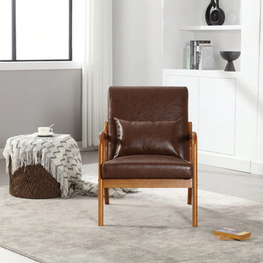 Stylish Modern Accent Chair With Solid Wood Frame And Plush Cushion For Living Room, Bedroom, Or Guest Room In Black PU