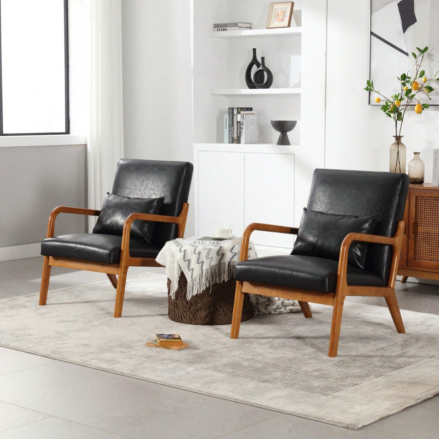 Stylish Modern Accent Chair With Solid Wood Frame And Plush Cushion For Living Room, Bedroom, Or Guest Room In Black PU