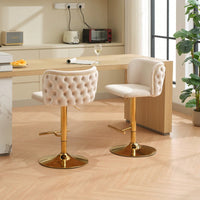 Elegant Adjustable Swivel Barstools with Gold Base Velvet Upholstered Tufted Back for Kitchen Islands and Home Bars Set of 2 Black