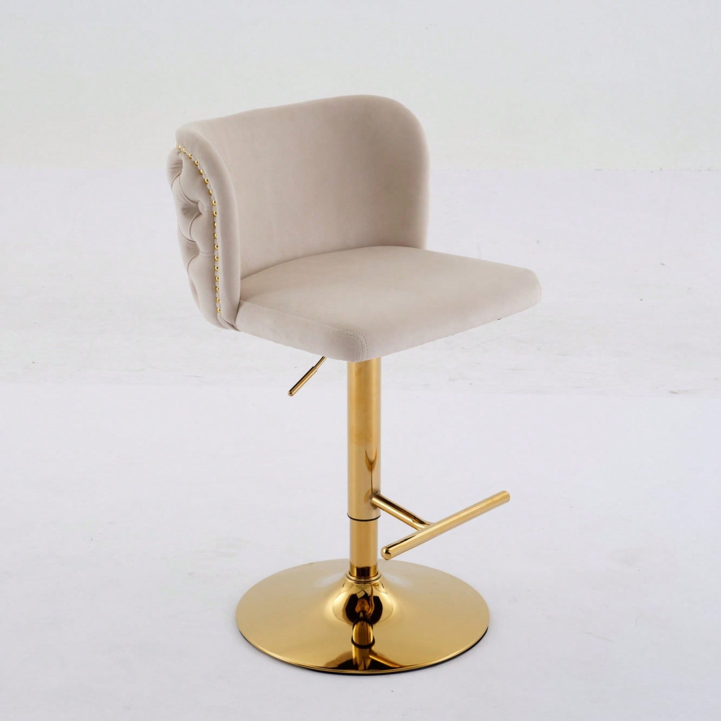 Elegant Adjustable Swivel Barstools with Gold Base Velvet Upholstered Tufted Back for Kitchen Islands and Home Bars Set of 2 Black