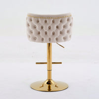 Elegant Adjustable Swivel Barstools with Gold Base Velvet Upholstered Tufted Back for Kitchen Islands and Home Bars Set of 2 Black