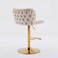 Elegant Adjustable Swivel Barstools with Gold Base Velvet Upholstered Tufted Back for Kitchen Islands and Home Bars Set of 2 Black