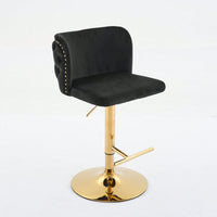 Elegant Adjustable Swivel Barstools with Gold Base Velvet Upholstered Tufted Back for Kitchen Islands and Home Bars Set of 2 Black