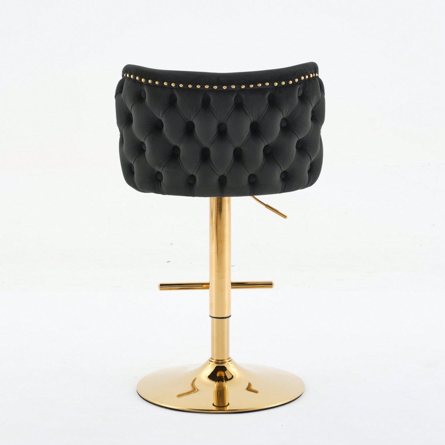 Elegant Adjustable Swivel Barstools with Gold Base Velvet Upholstered Tufted Back for Kitchen Islands and Home Bars Set of 2 Black