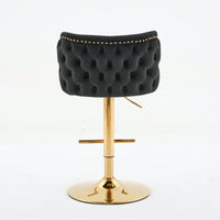 Elegant Adjustable Swivel Barstools with Gold Base Velvet Upholstered Tufted Back for Kitchen Islands and Home Bars Set of 2 Black