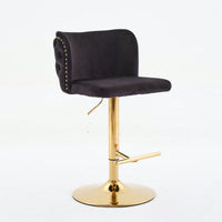 Elegant Adjustable Swivel Barstools with Gold Base Velvet Upholstered Tufted Back for Kitchen Islands and Home Bars Set of 2 Black