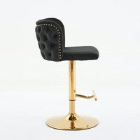 Elegant Adjustable Swivel Barstools with Gold Base Velvet Upholstered Tufted Back for Kitchen Islands and Home Bars Set of 2 Black