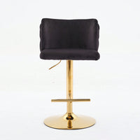 Elegant Adjustable Swivel Barstools with Gold Base Velvet Upholstered Tufted Back for Kitchen Islands and Home Bars Set of 2 Black