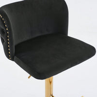 Elegant Adjustable Swivel Barstools with Gold Base Velvet Upholstered Tufted Back for Kitchen Islands and Home Bars Set of 2 Black