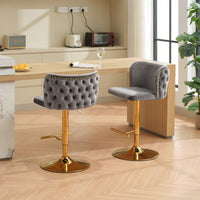 Elegant Adjustable Swivel Barstools with Gold Base Velvet Upholstered Tufted Back for Kitchen Islands and Home Bars Set of 2 Black