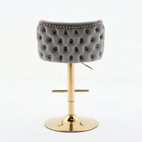 Elegant Adjustable Swivel Barstools with Gold Base Velvet Upholstered Tufted Back for Kitchen Islands and Home Bars Set of 2 Black