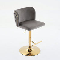 Elegant Adjustable Swivel Barstools with Gold Base Velvet Upholstered Tufted Back for Kitchen Islands and Home Bars Set of 2 Black